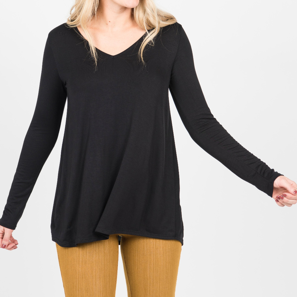 Everyday Tee Long Sleeve V-Neck Black